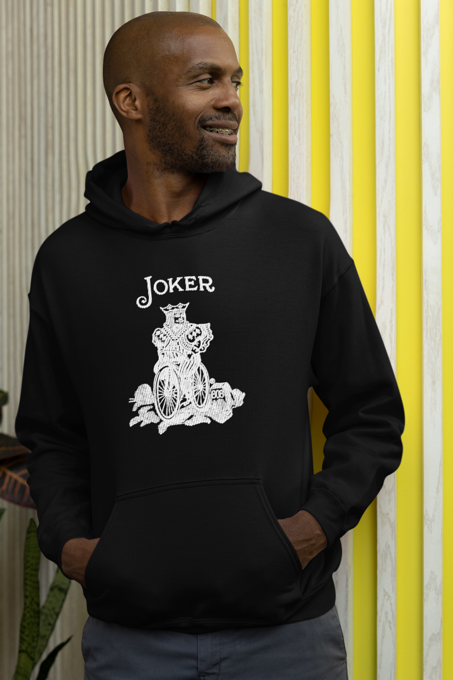 Bicycle Black Hoodie with White 'Joker' Graphic