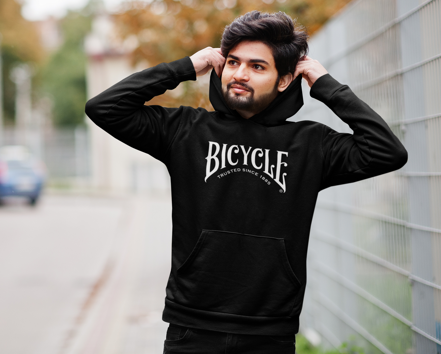 Bicycle Black Hoodie with 'Trusted Since 1885' White Logo